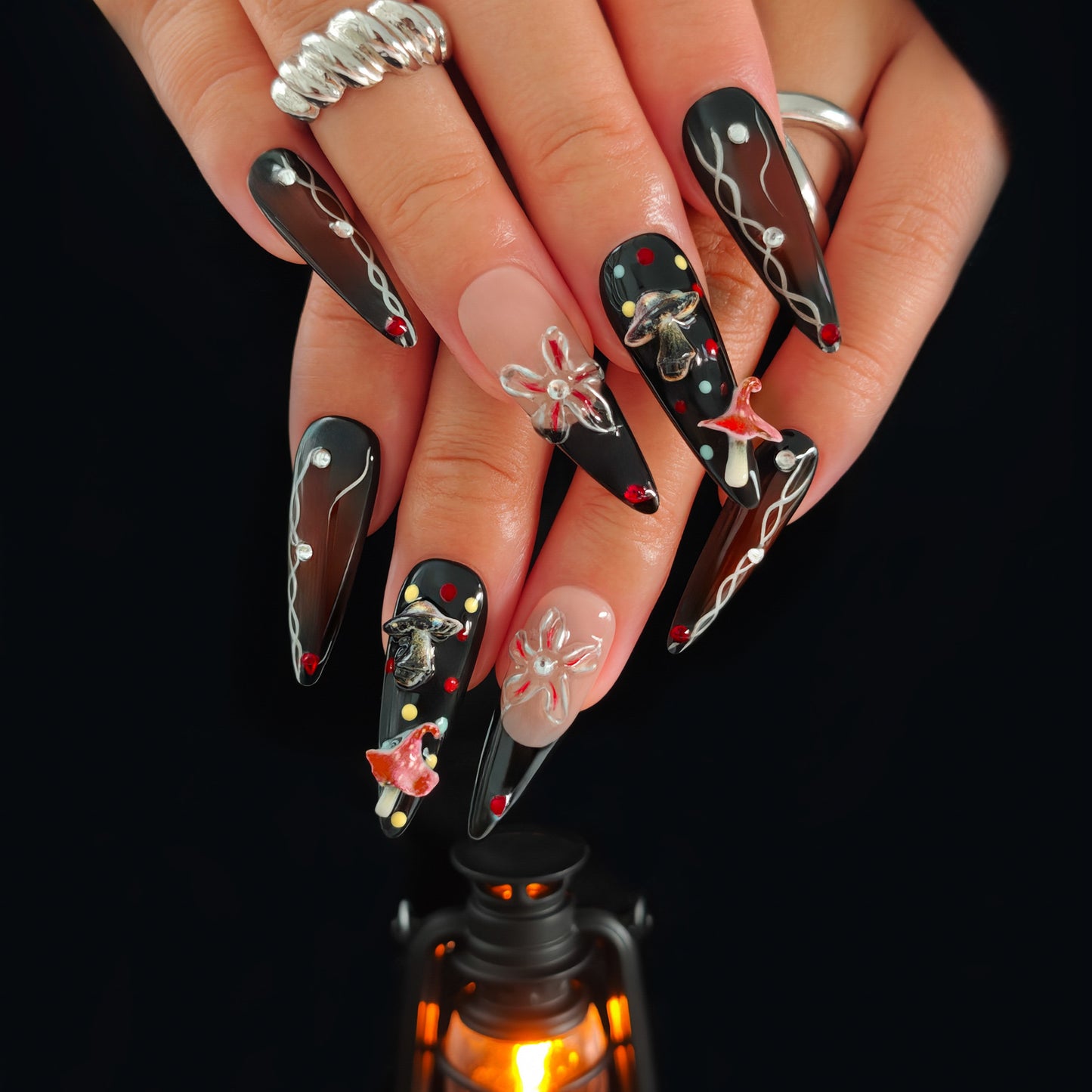 Naivelle Press On Nails Long Black-Halloween-S101