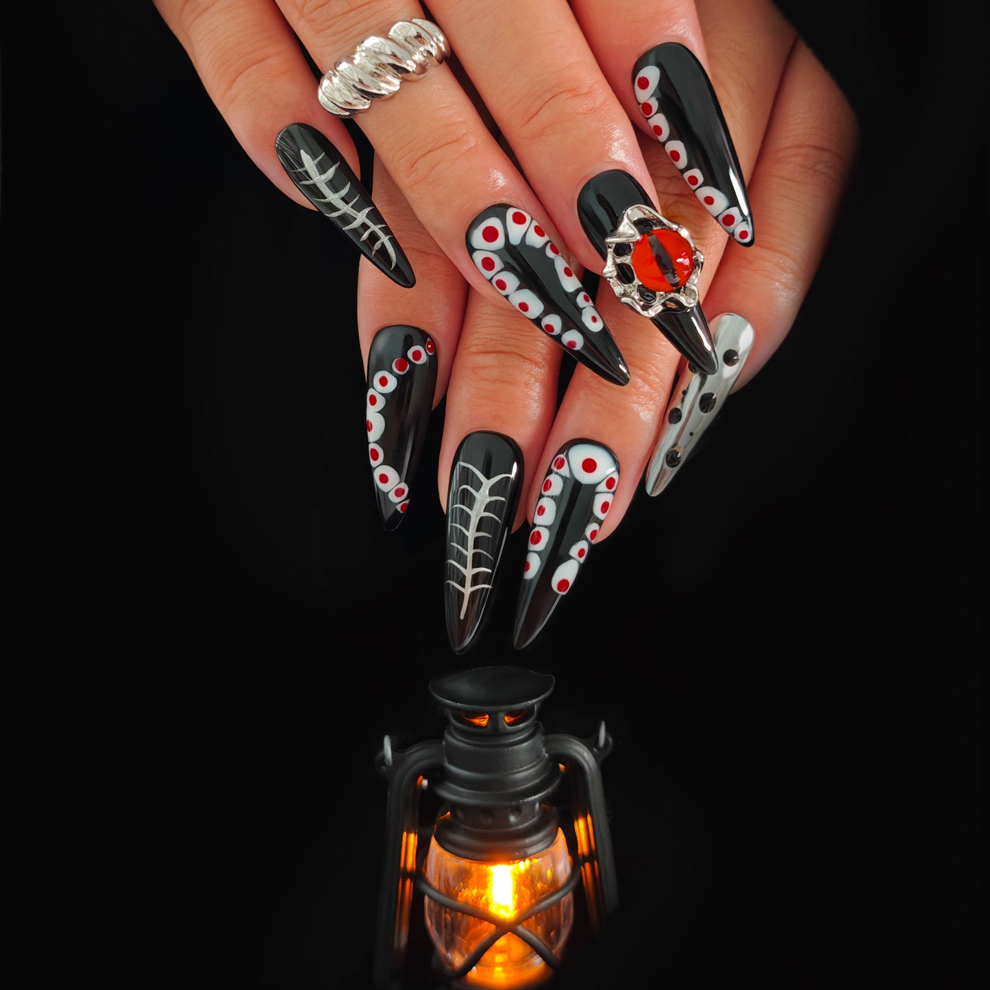 Naivelle Press On Nails Long Black-Halloween-S102