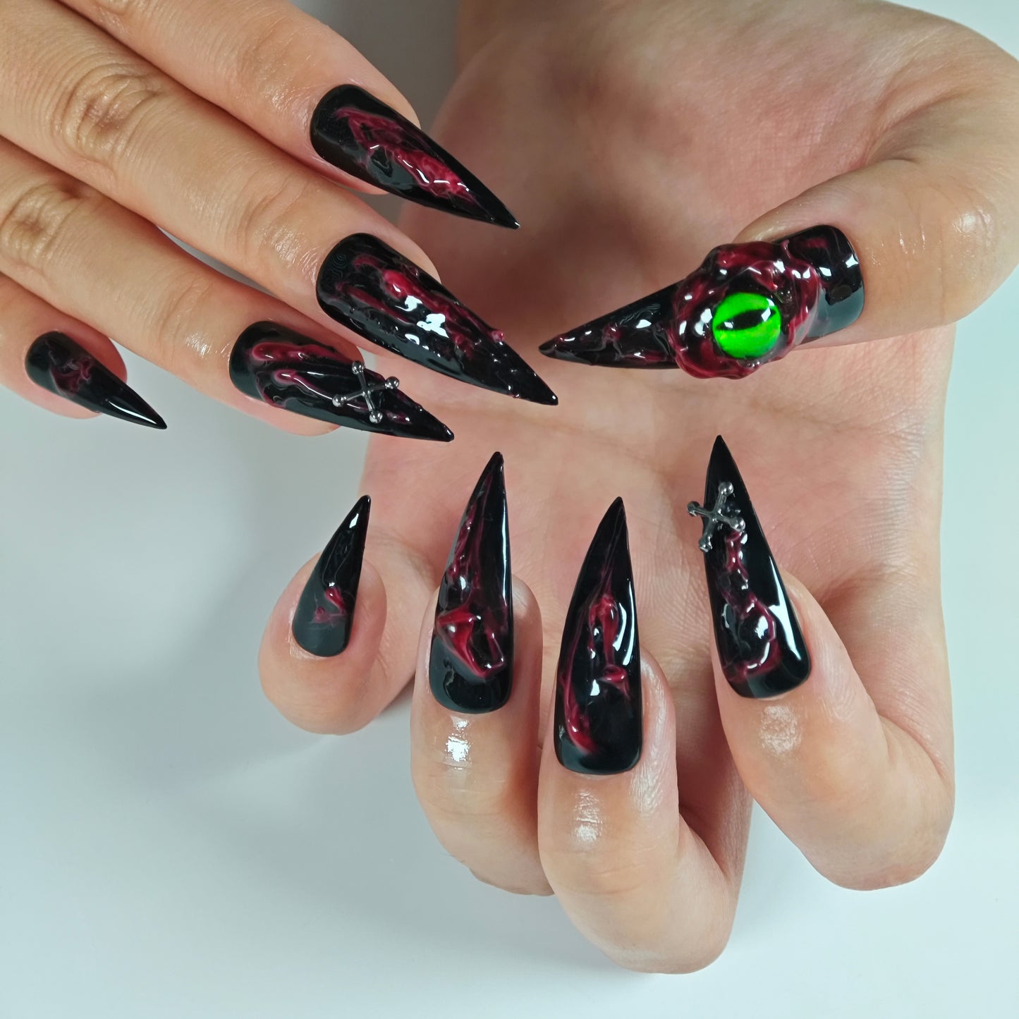 Naivelle Press On Nails Long Black-Halloween-S113