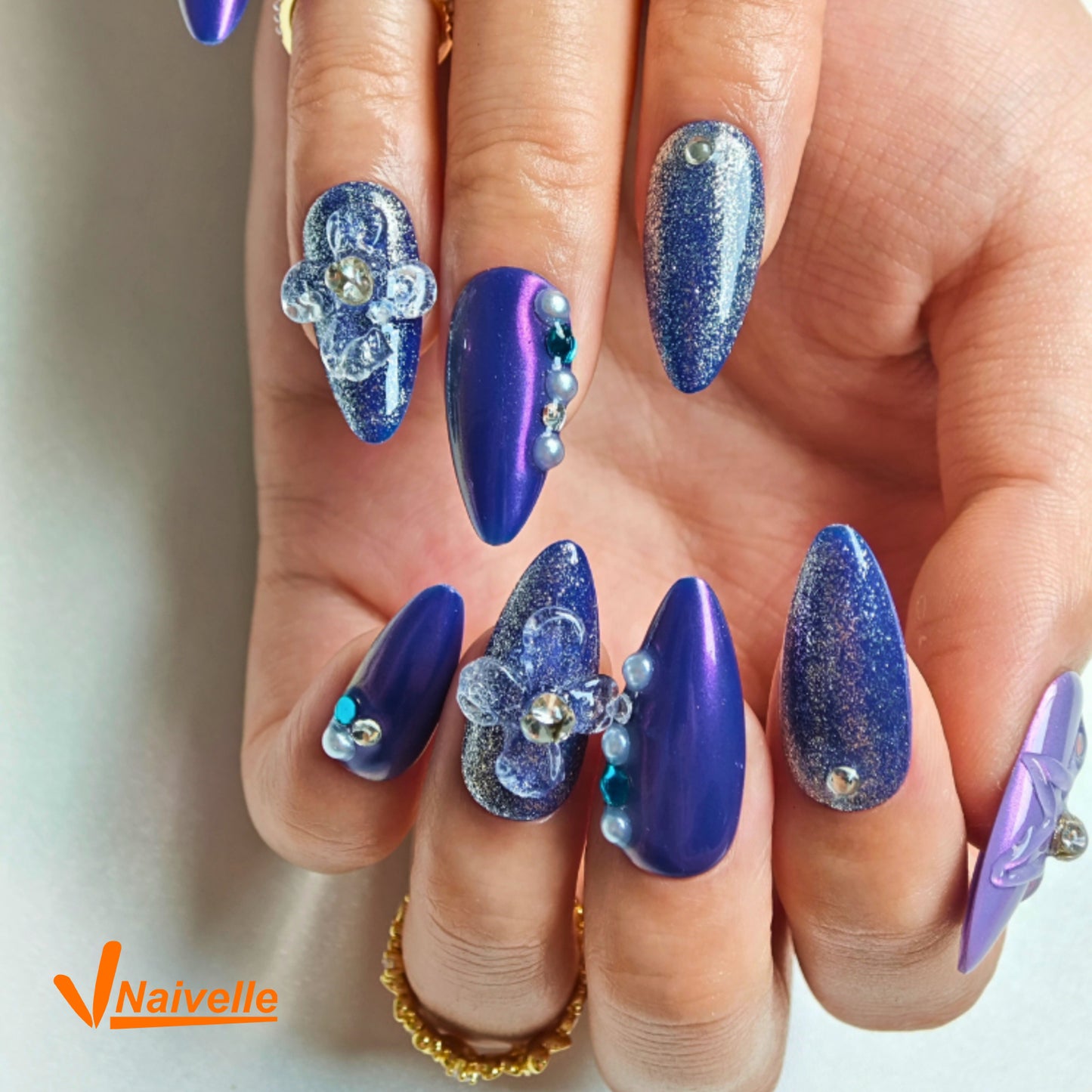 Naivelle Press On Nails Middle Blue-Party-C7