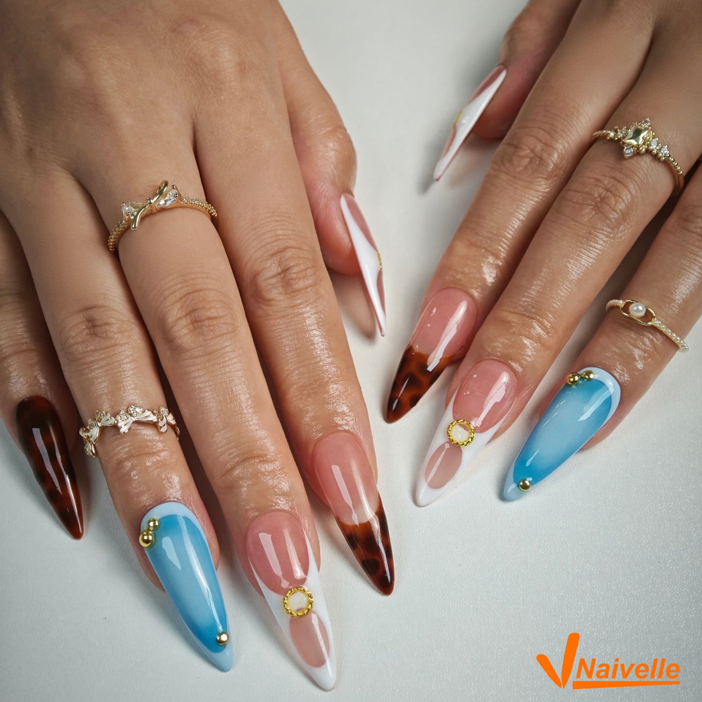 Naivelle Press On Nails Long Blue-Party-C9