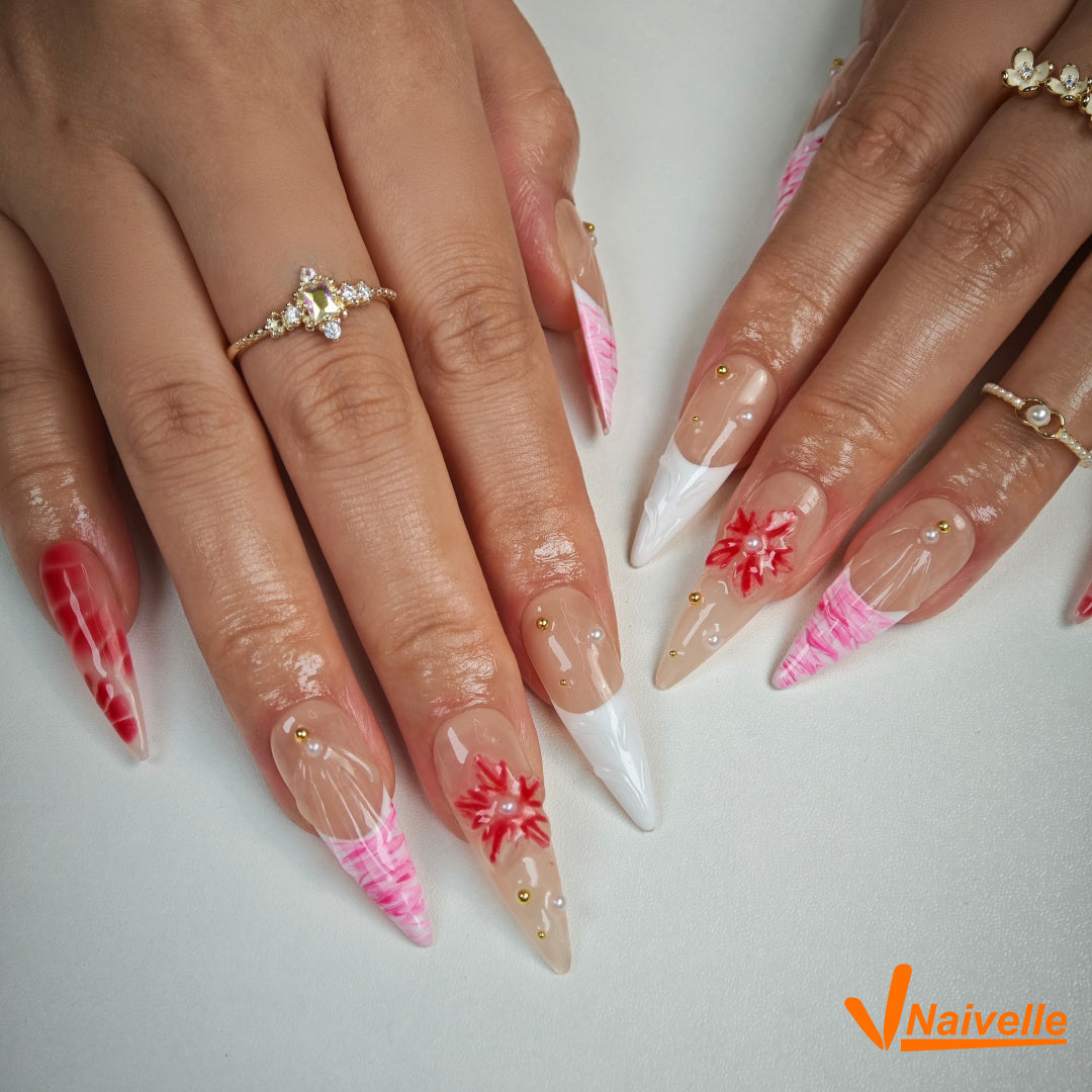 Naivelle Press On Nails Long Pink-Wedding-C18