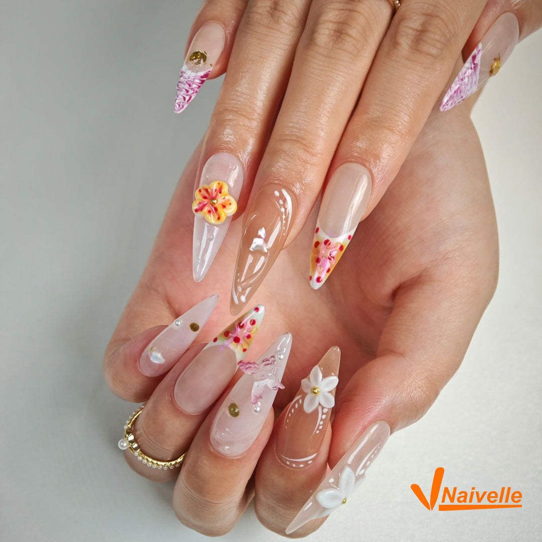 Naivelle Press On Nails Long Pink-Wedding-C19