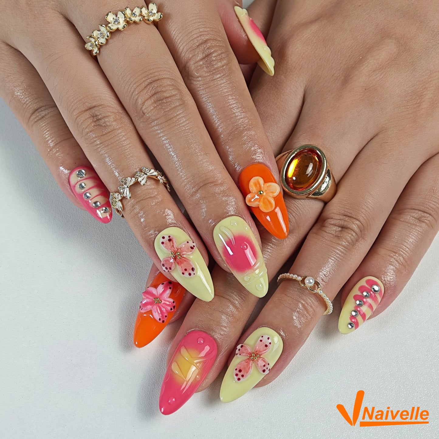 Naivelle Press On Nails Middle Orange-Party-C21