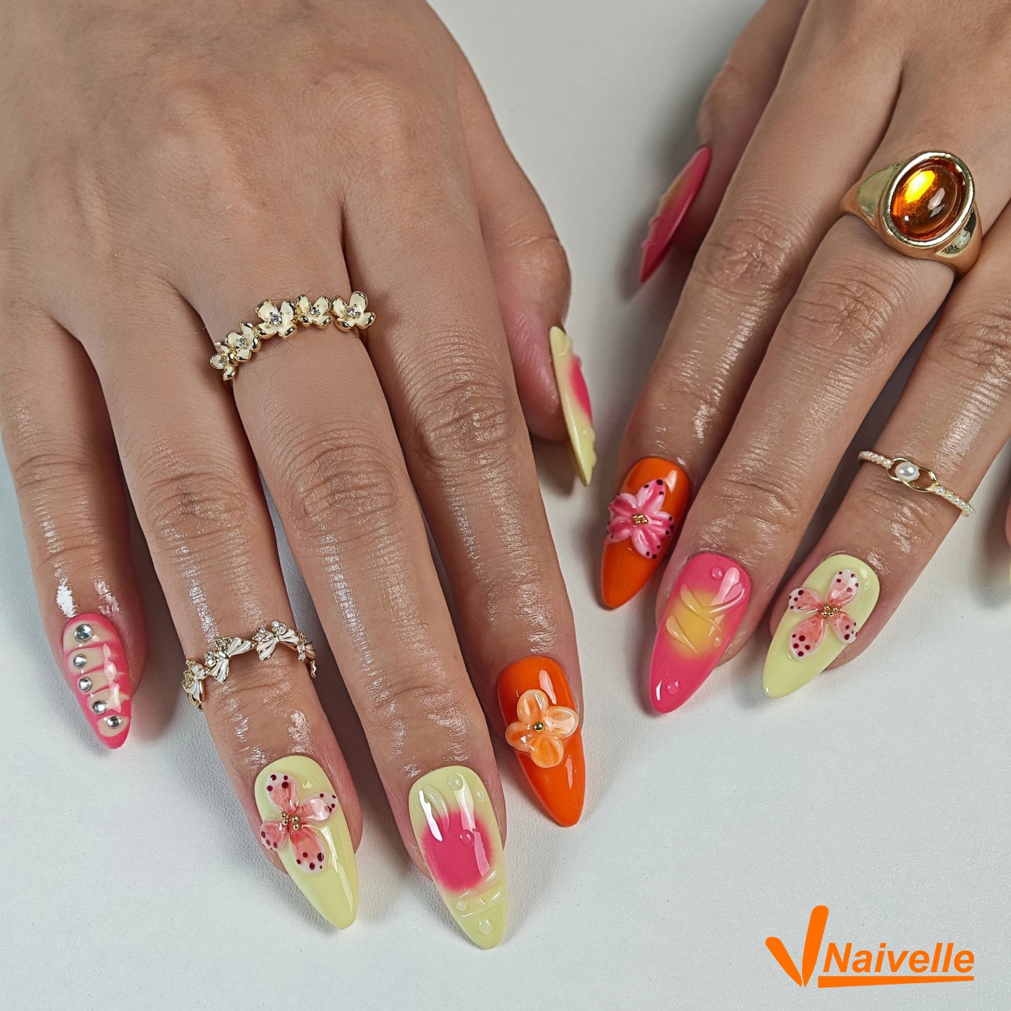 Naivelle Press On Nails Middle Orange-Party-C21