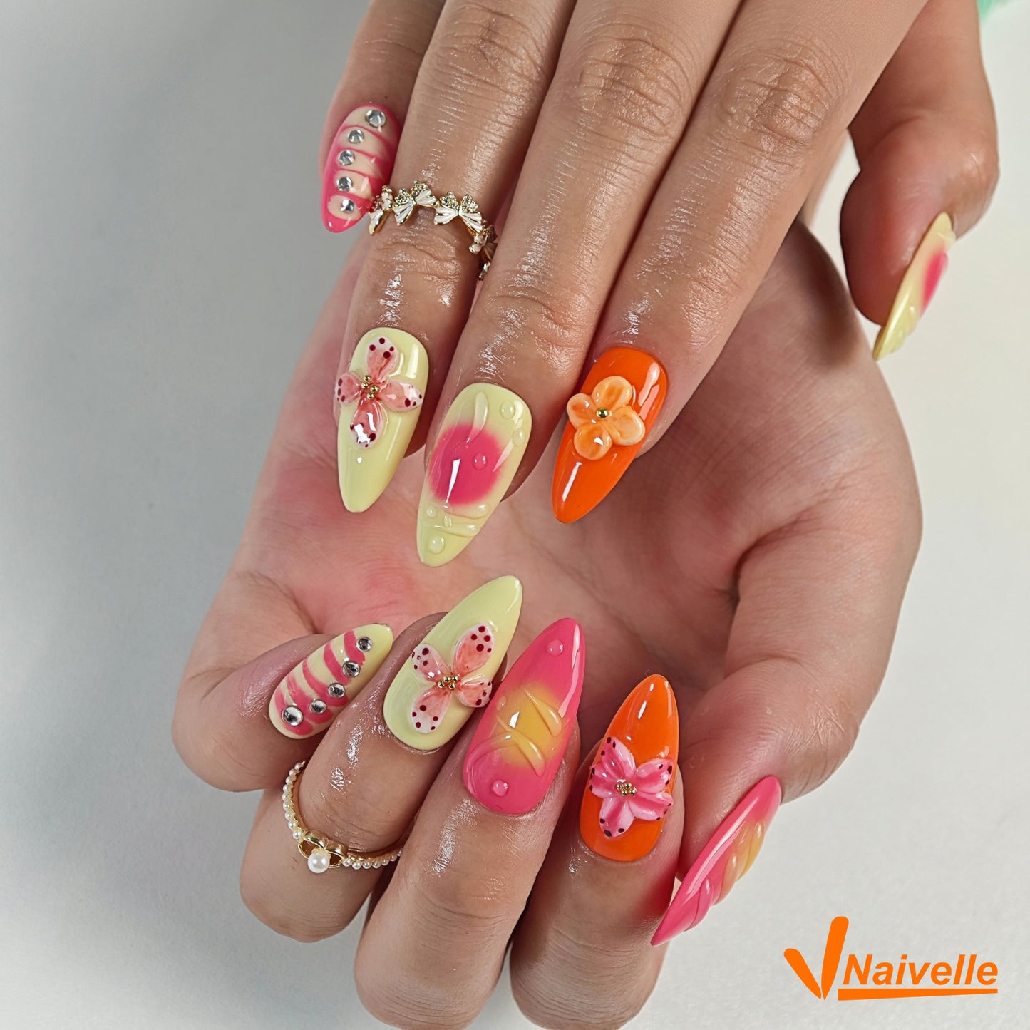 Naivelle Press On Nails Middle Orange-Party-C21