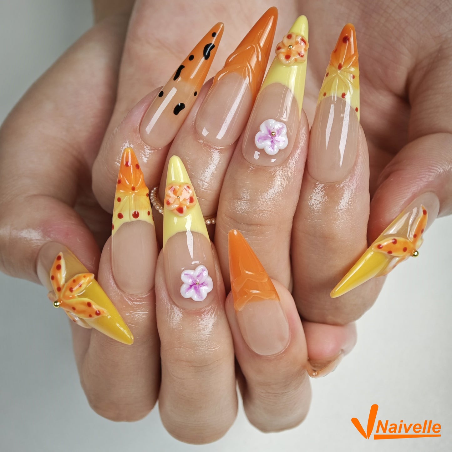 Naivelle Press On Nails Long Orange-Summer-C22