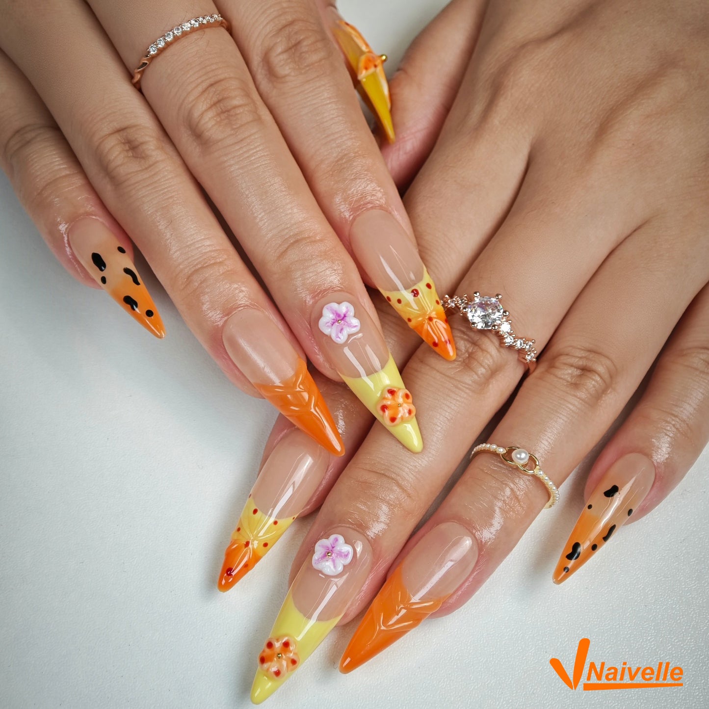 Naivelle Press On Nails Long Orange-Summer-C22