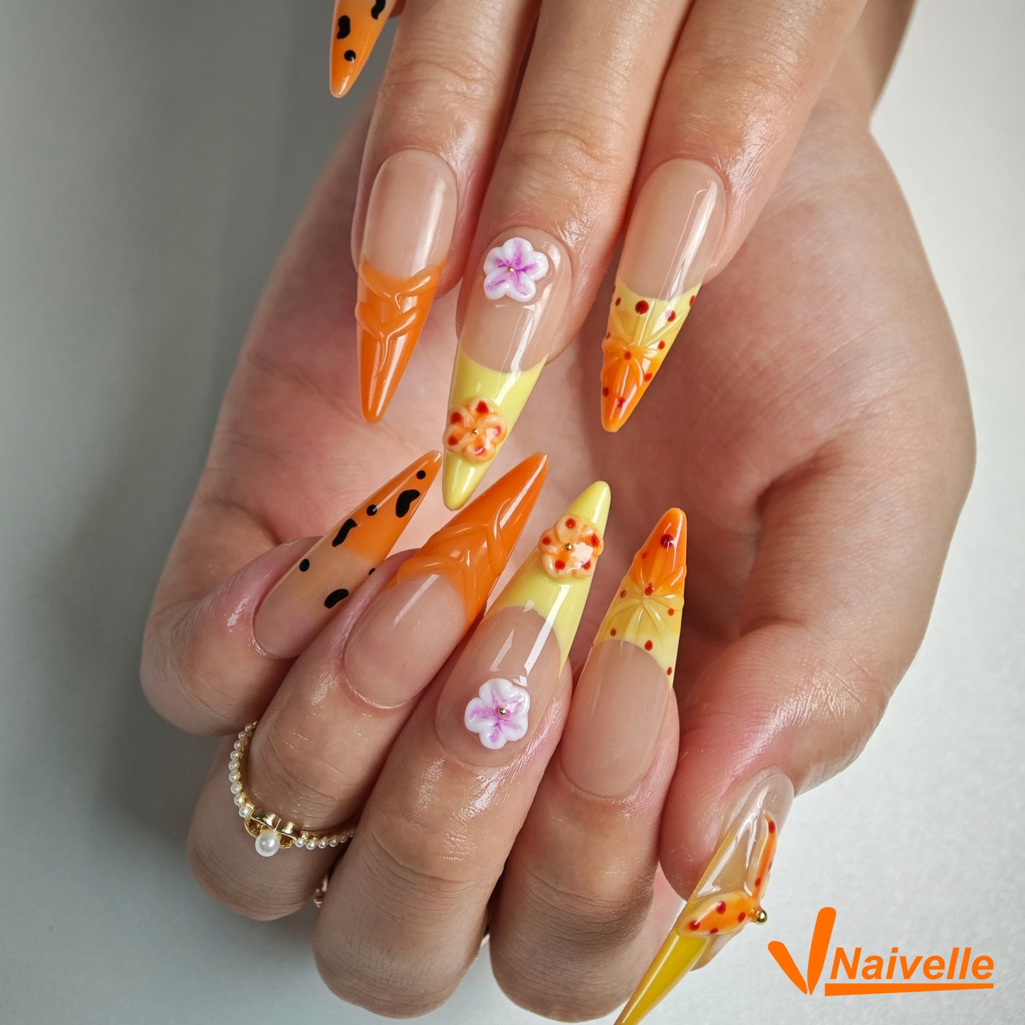 Naivelle Press On Nails Long Orange-Summer-C22