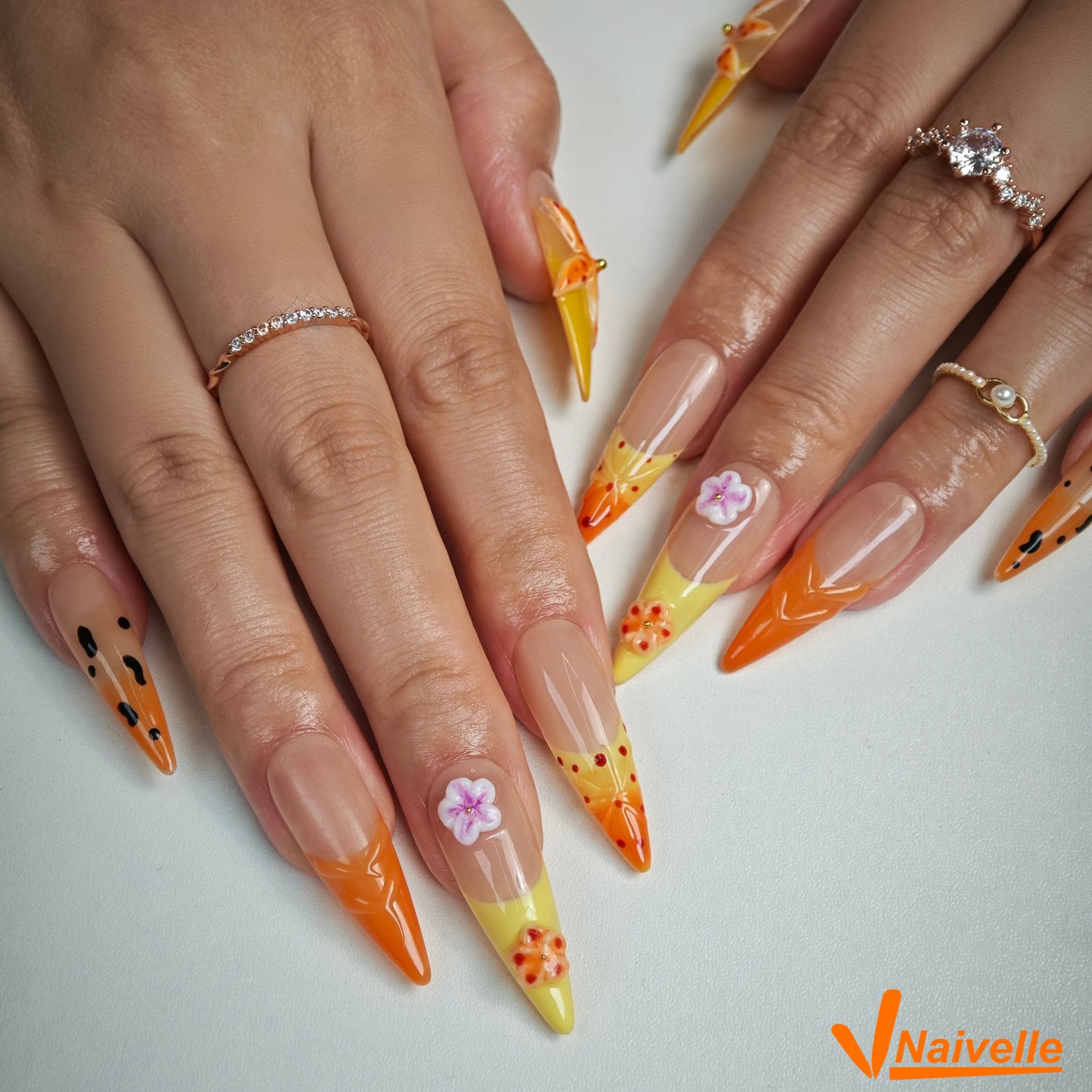 Naivelle Press On Nails Long Orange-Summer-C22