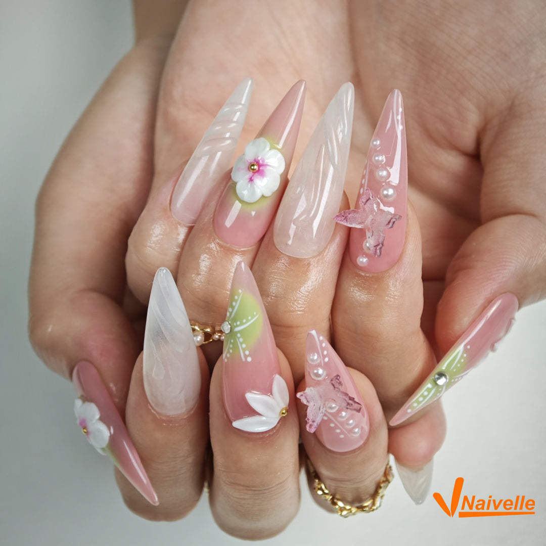 Naivelle Press On Nails Long Pink-wedding-C24