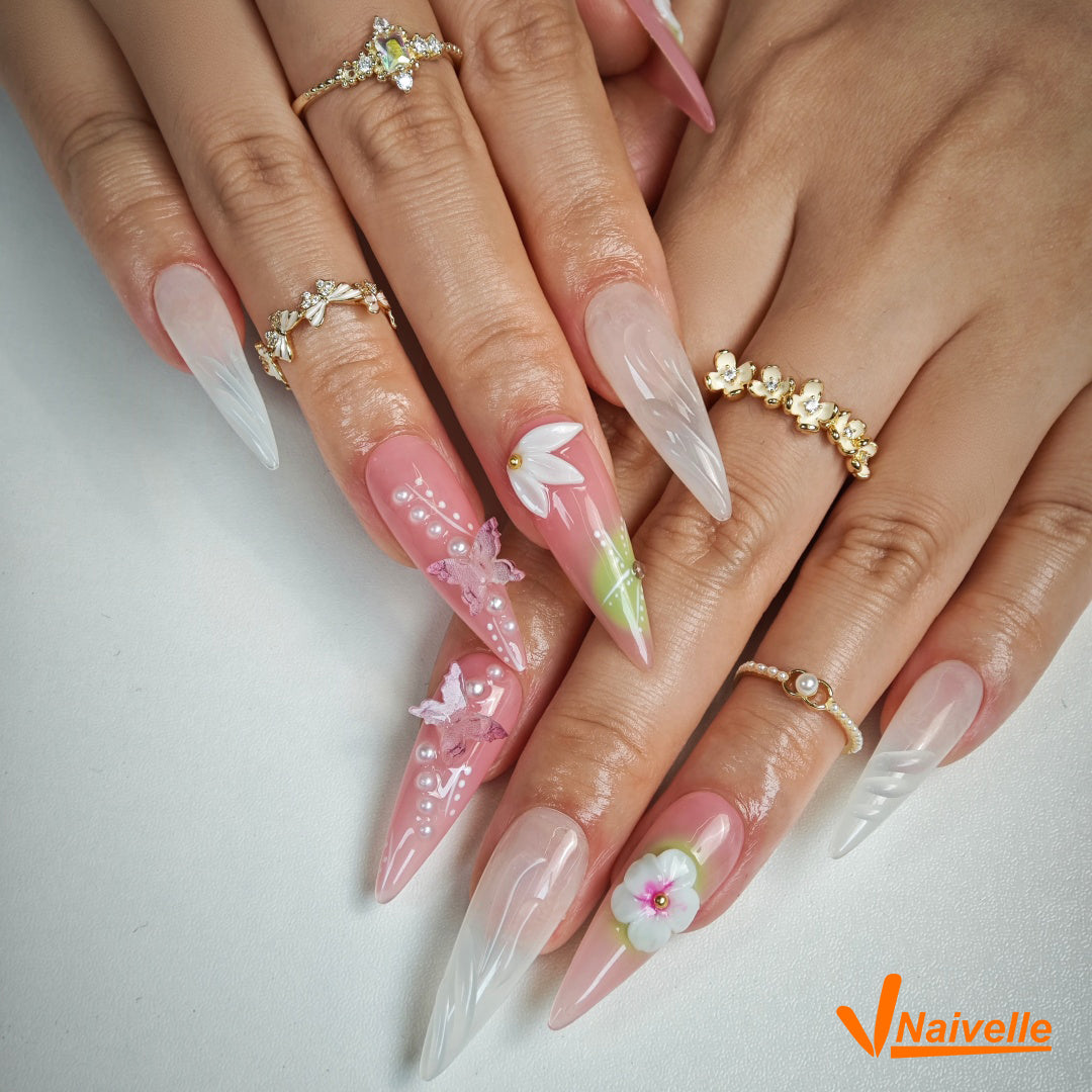 Naivelle Press On Nails Long Pink-wedding-C24