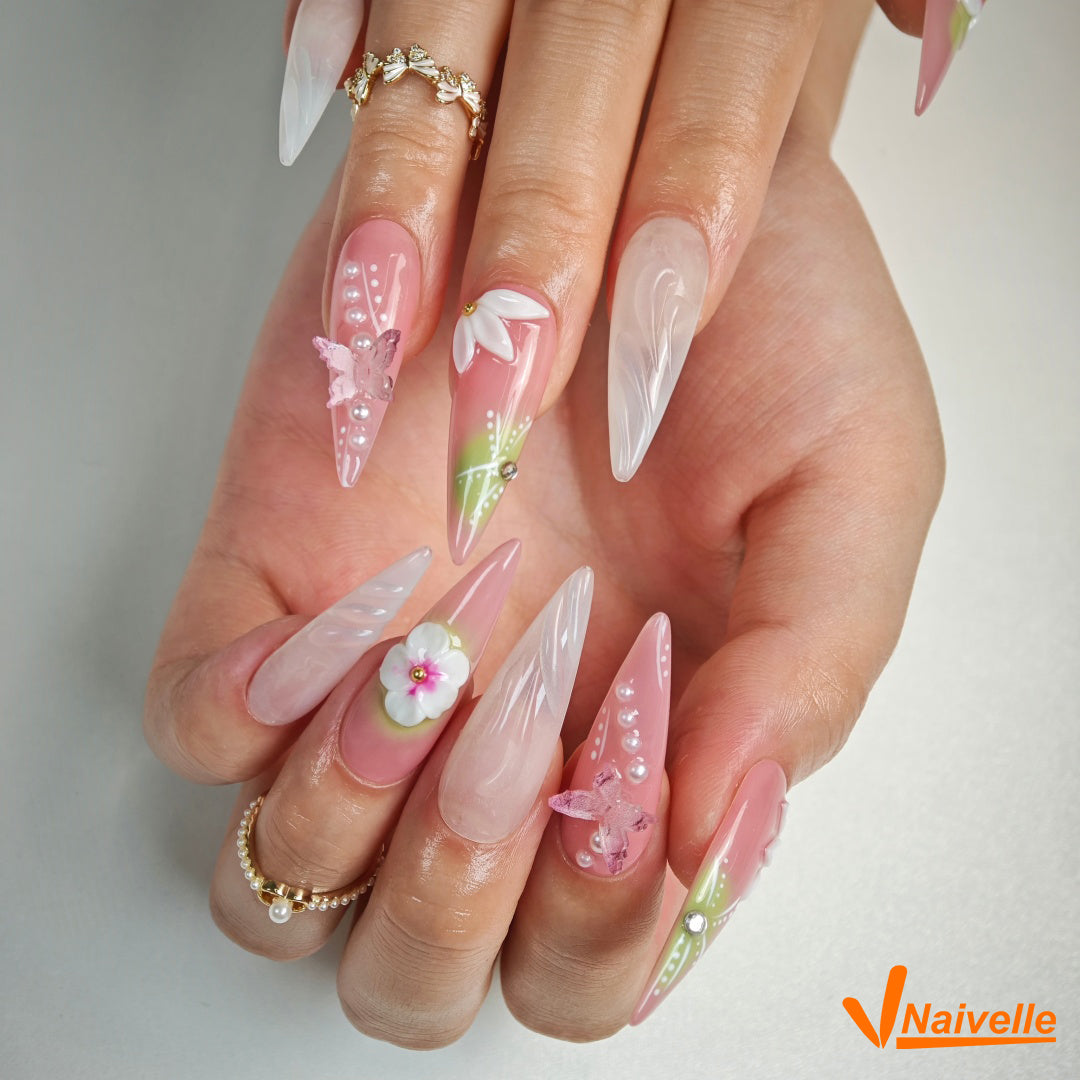 Naivelle Press On Nails Long Pink-wedding-C24