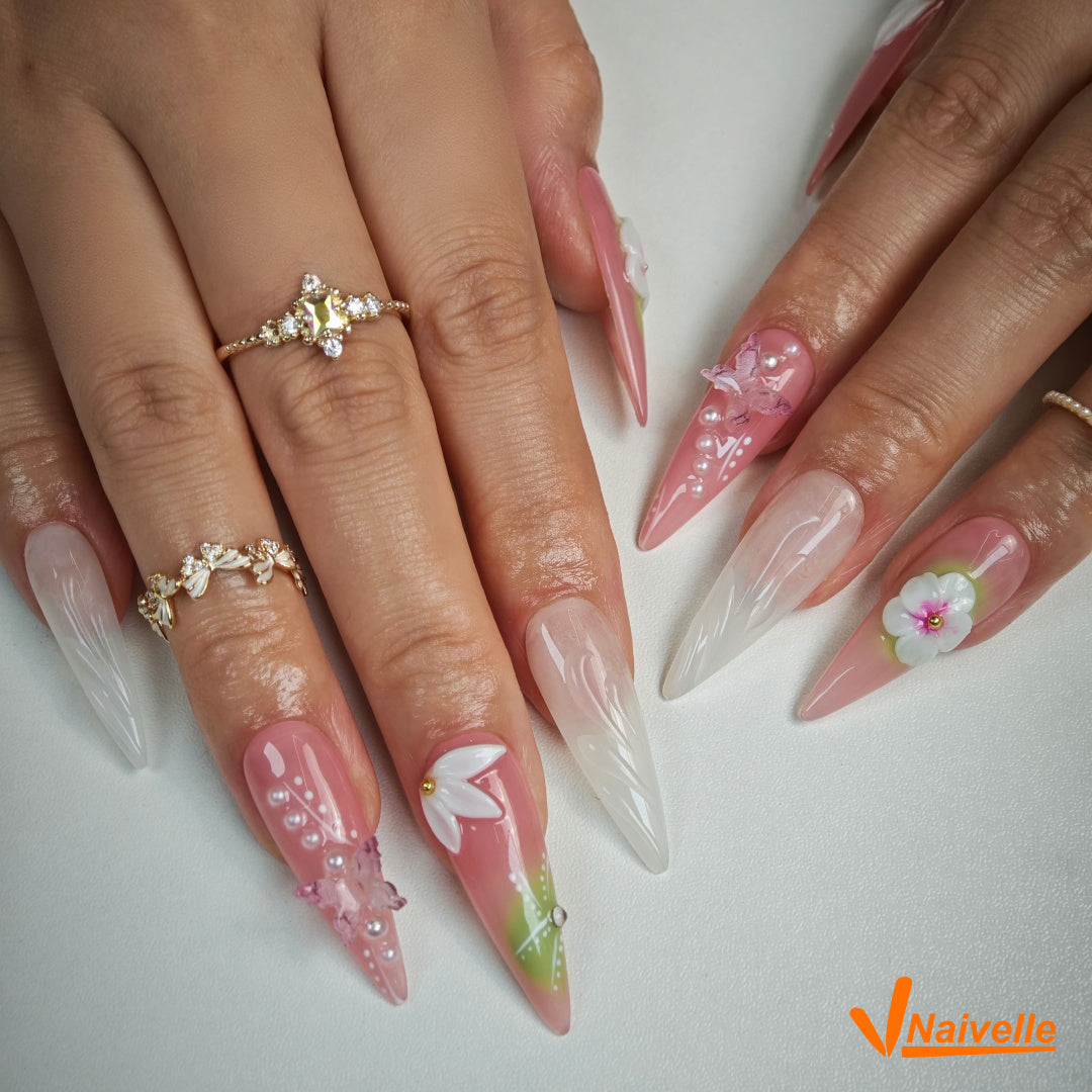 Naivelle Press On Nails Long Pink-wedding-C24