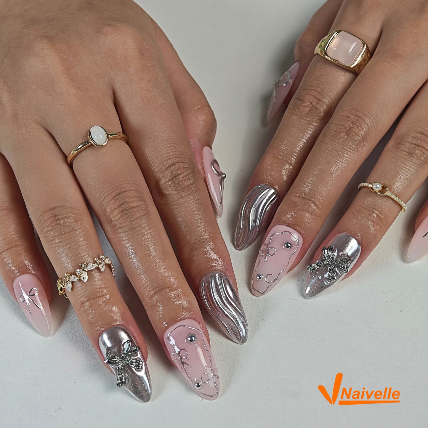 Naivelle Press On Nails Middle Pink-Wedding-C2
