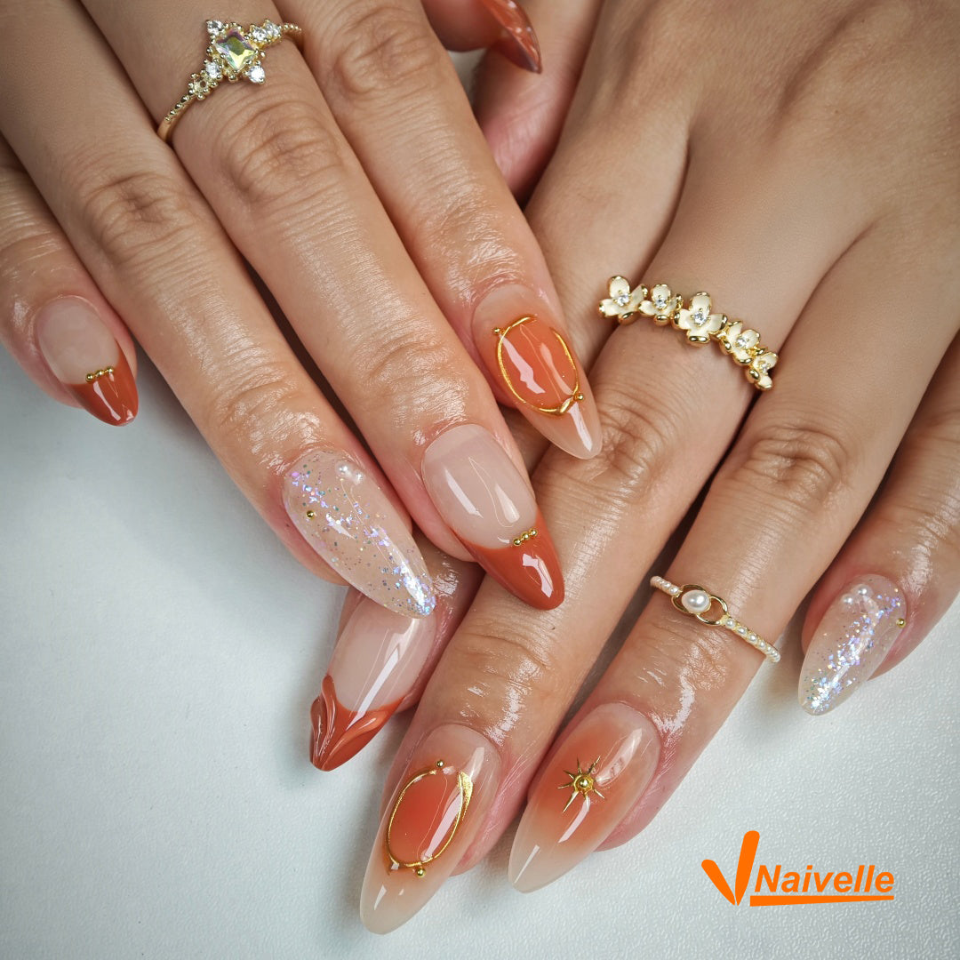 Naivelle Press On Nails Middle Coral-Red-Party-C4