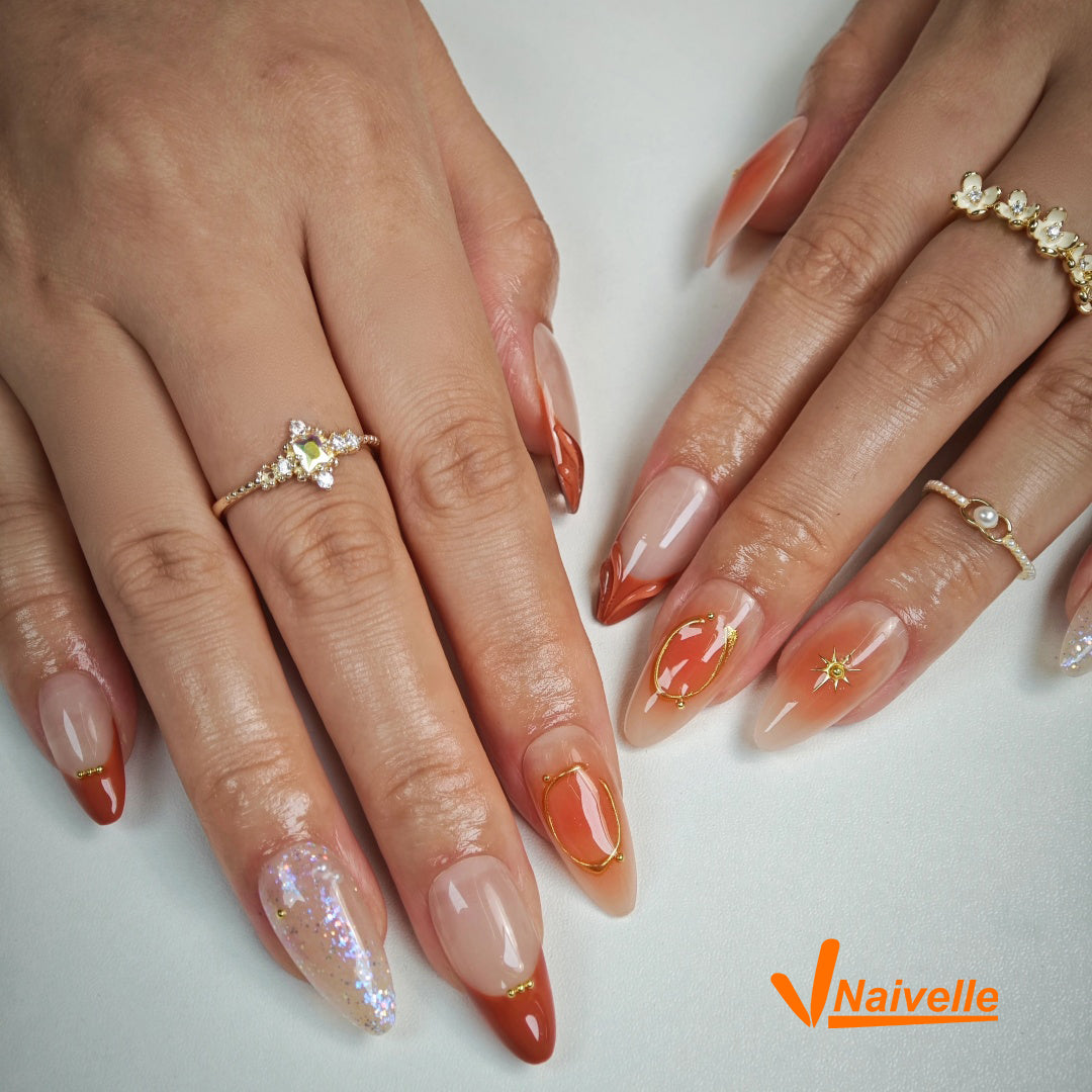 Naivelle Press On Nails Middle Coral-Red-Party-C4
