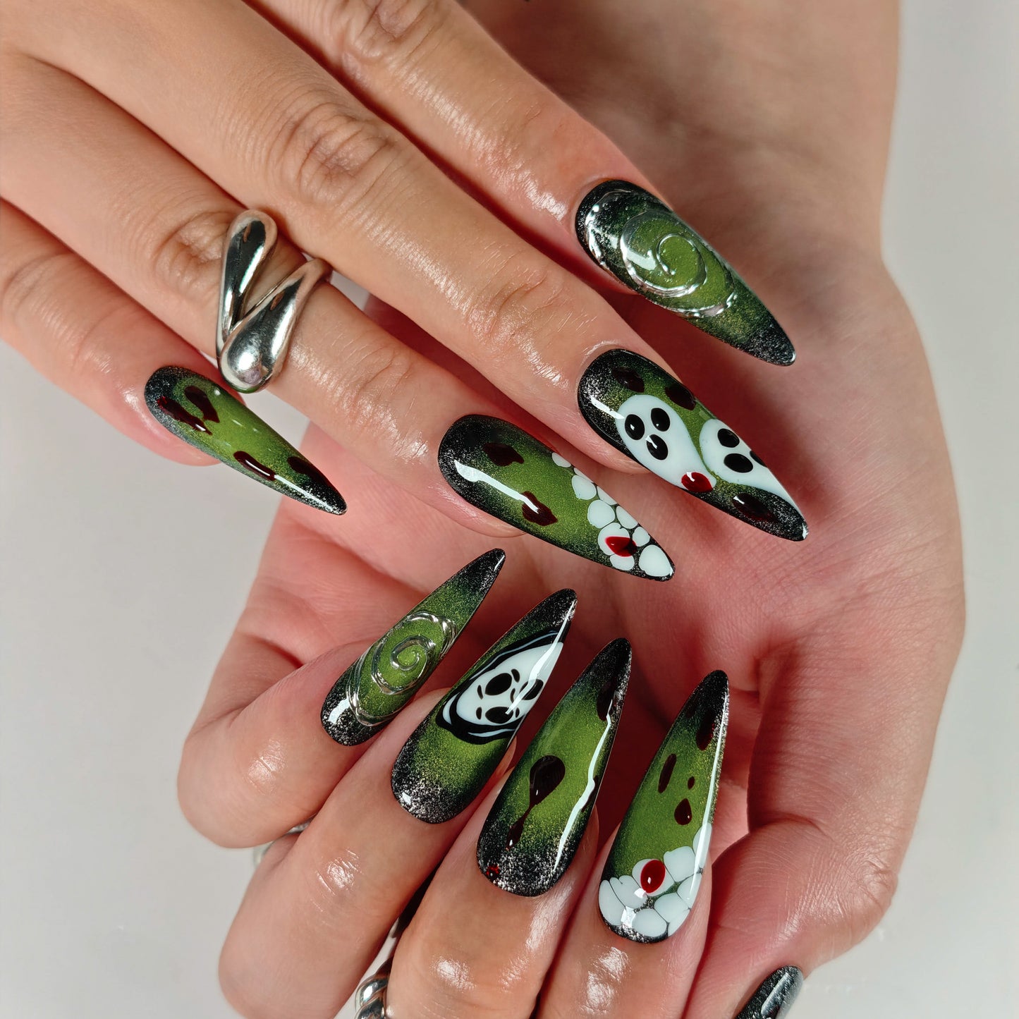 Naivelle Press On Nails Long Green-Halloween-S87