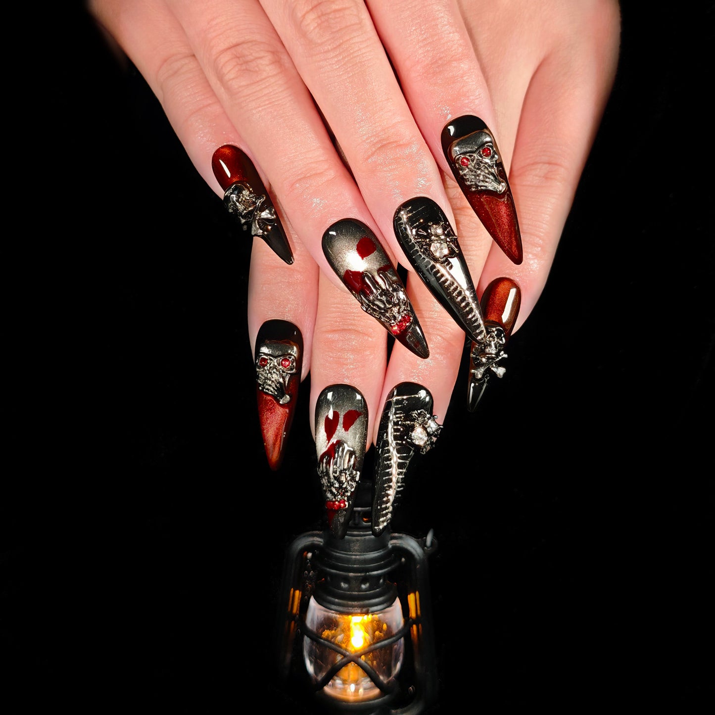 Naivelle Press On Nails Long Black-Halloween-S92