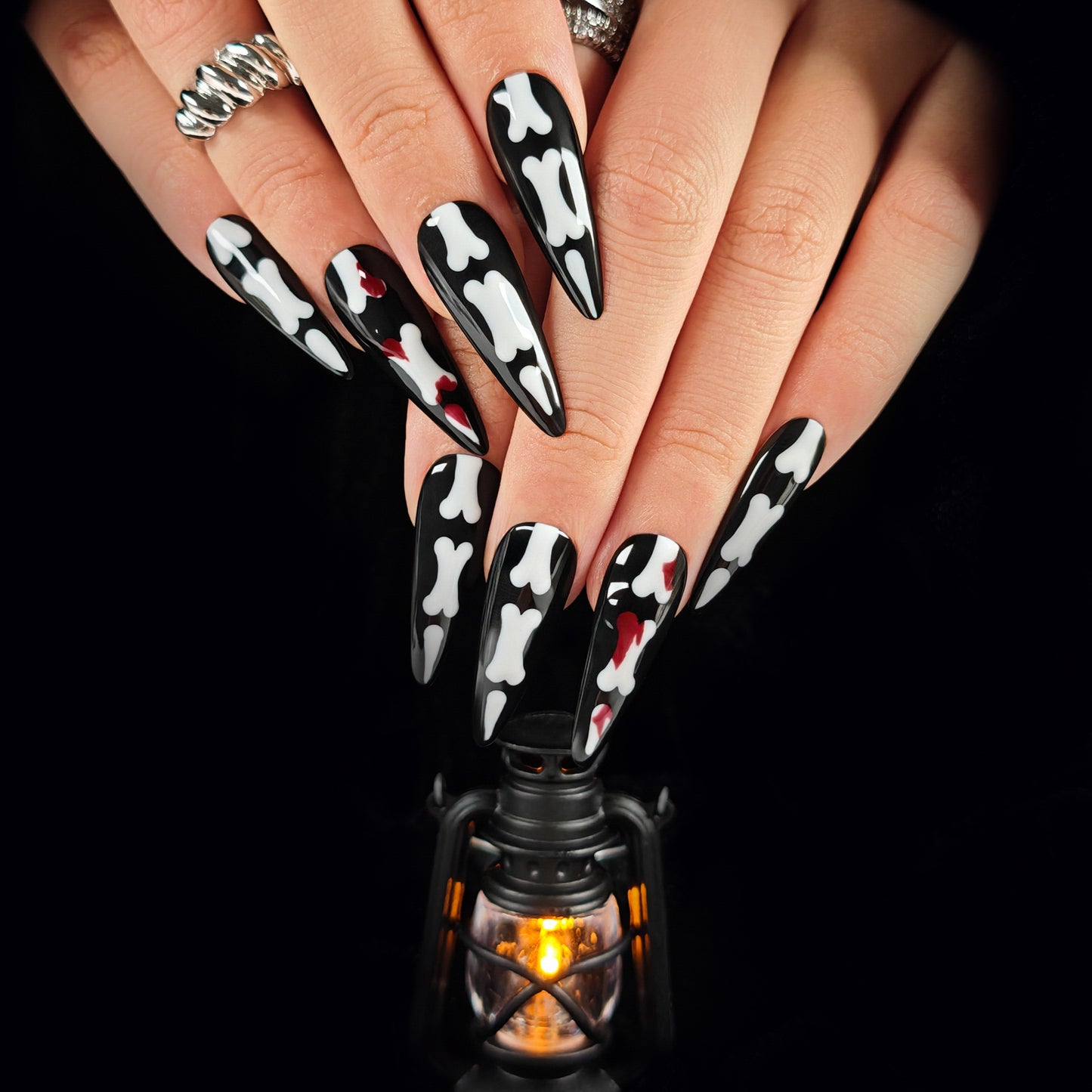 Naivelle Press On Nails Long Black-Halloween-S95