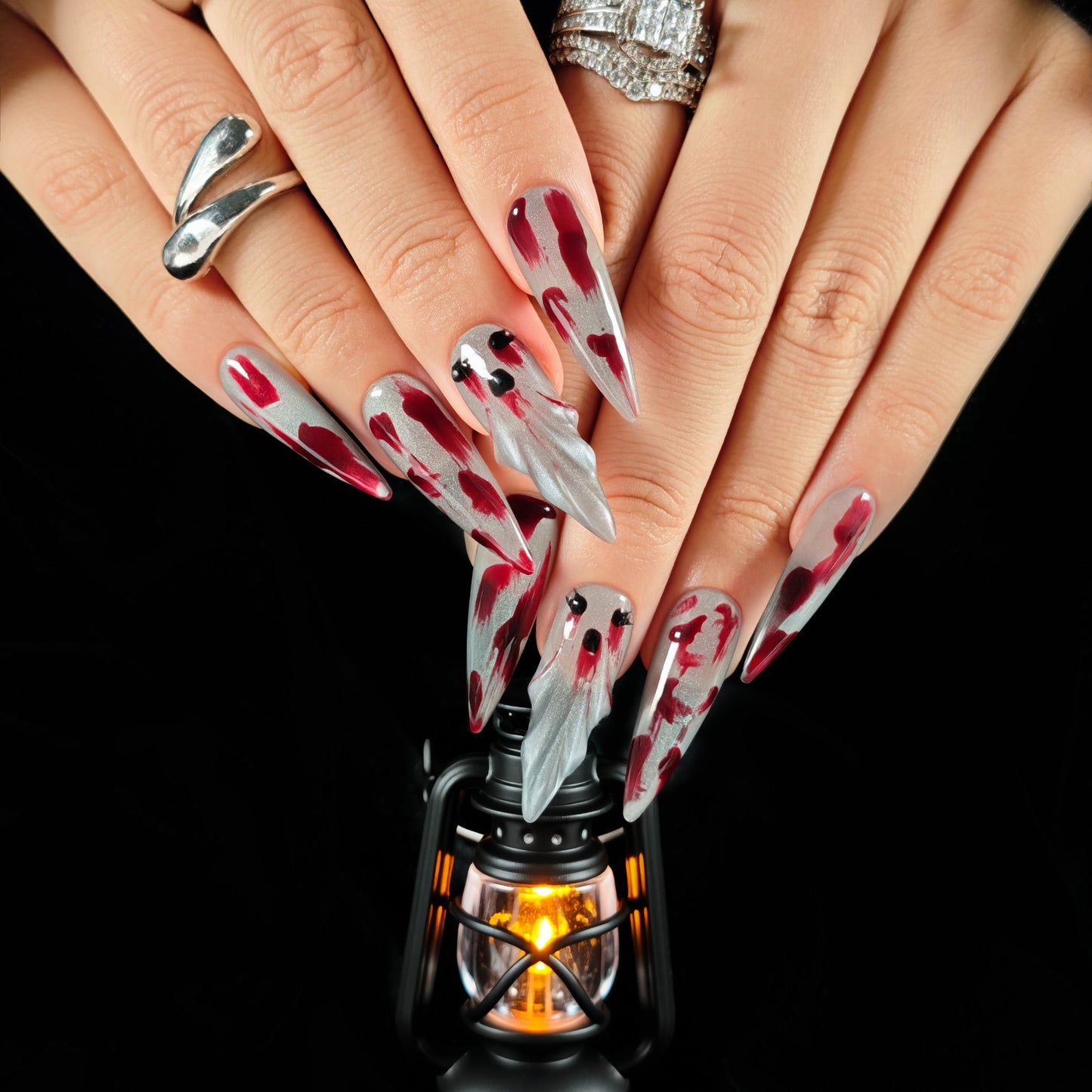 Naivelle Press On Nails Long Gray-Halloween-S97