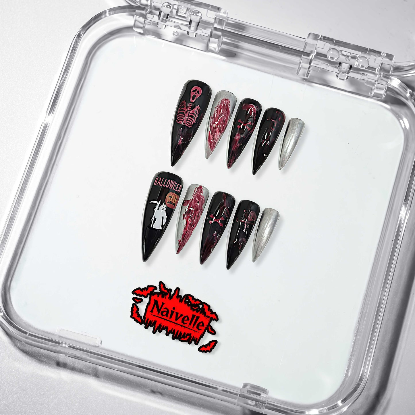 NaivellePressOnNailsLongBlack-Halloween-S114