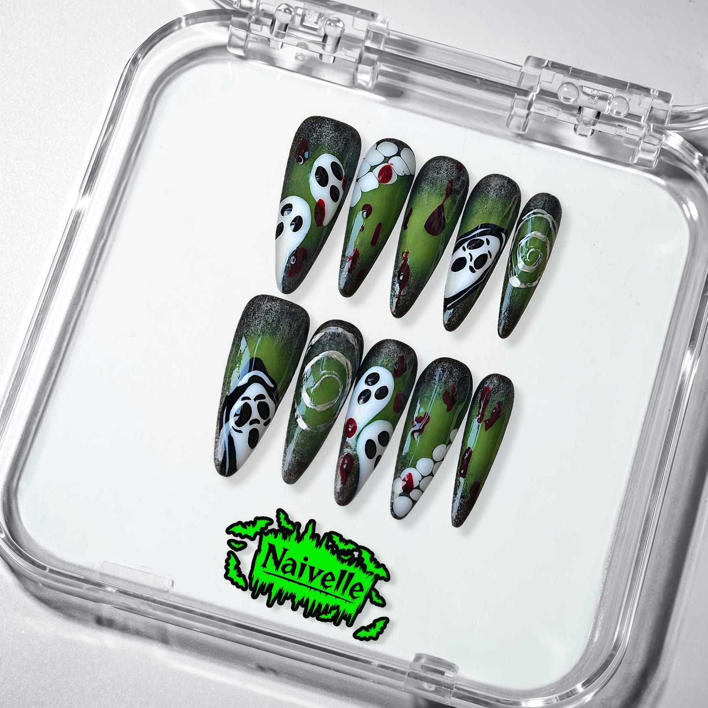 NaivellePressOnNailsLongGreen-Halloween-S87