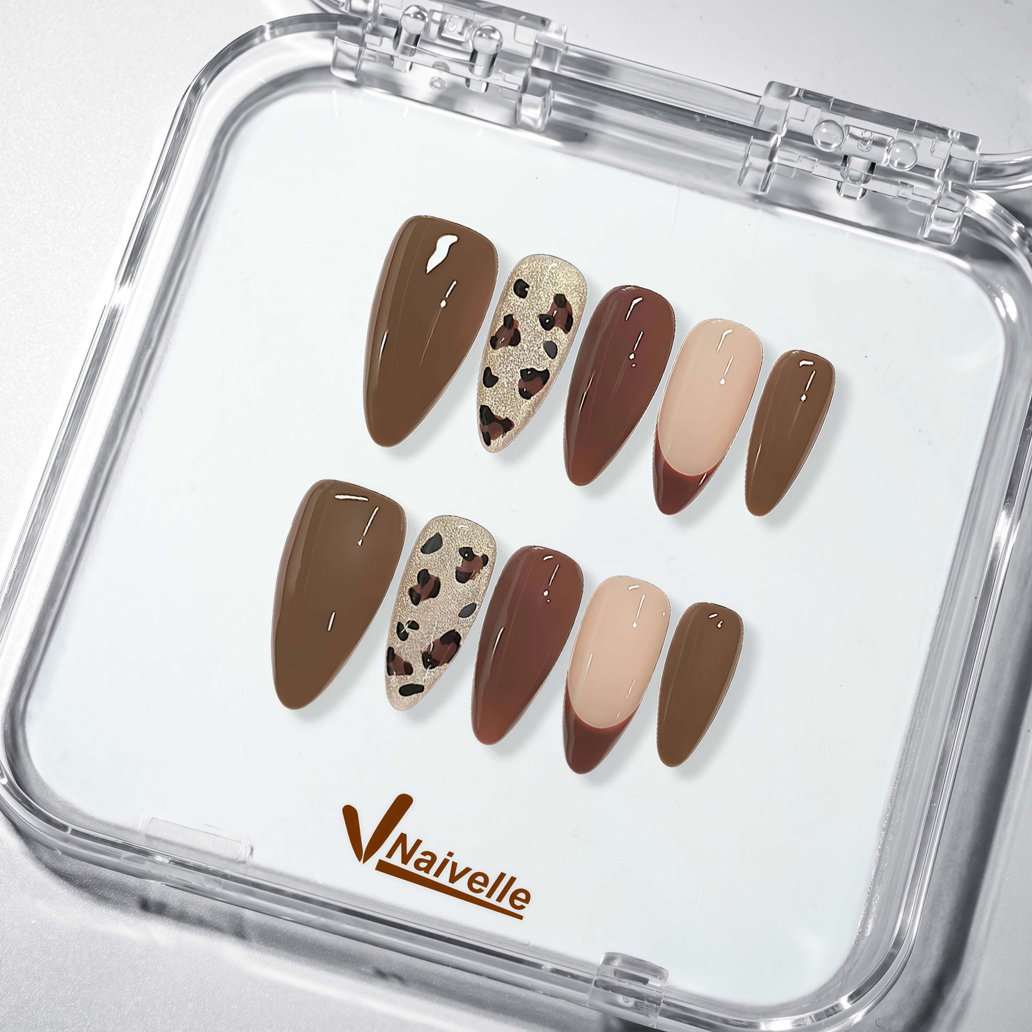 Naivelle Press On Nails Middle Brown-Polka Dots-S147