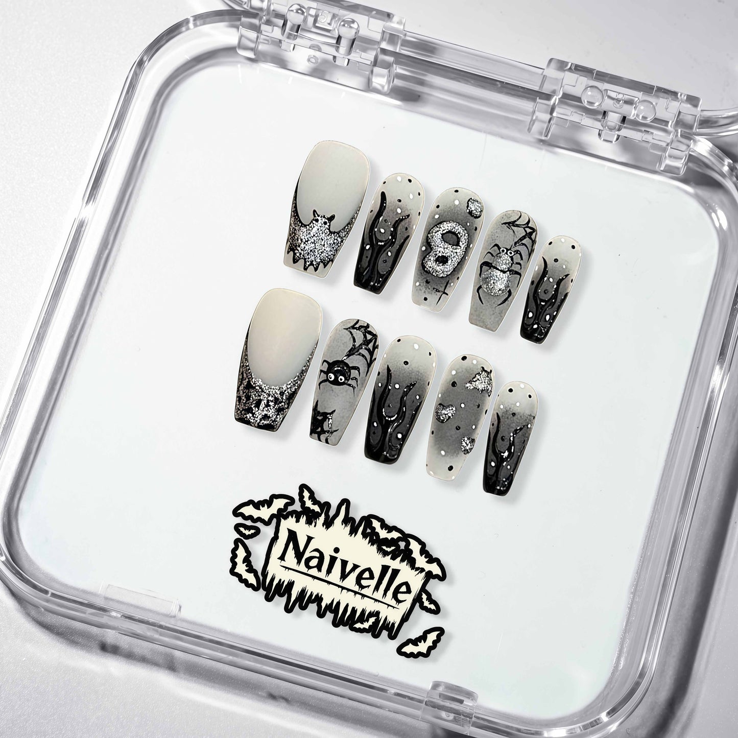 NaivellePressOnNailsMiddleGray-Halloween-S77