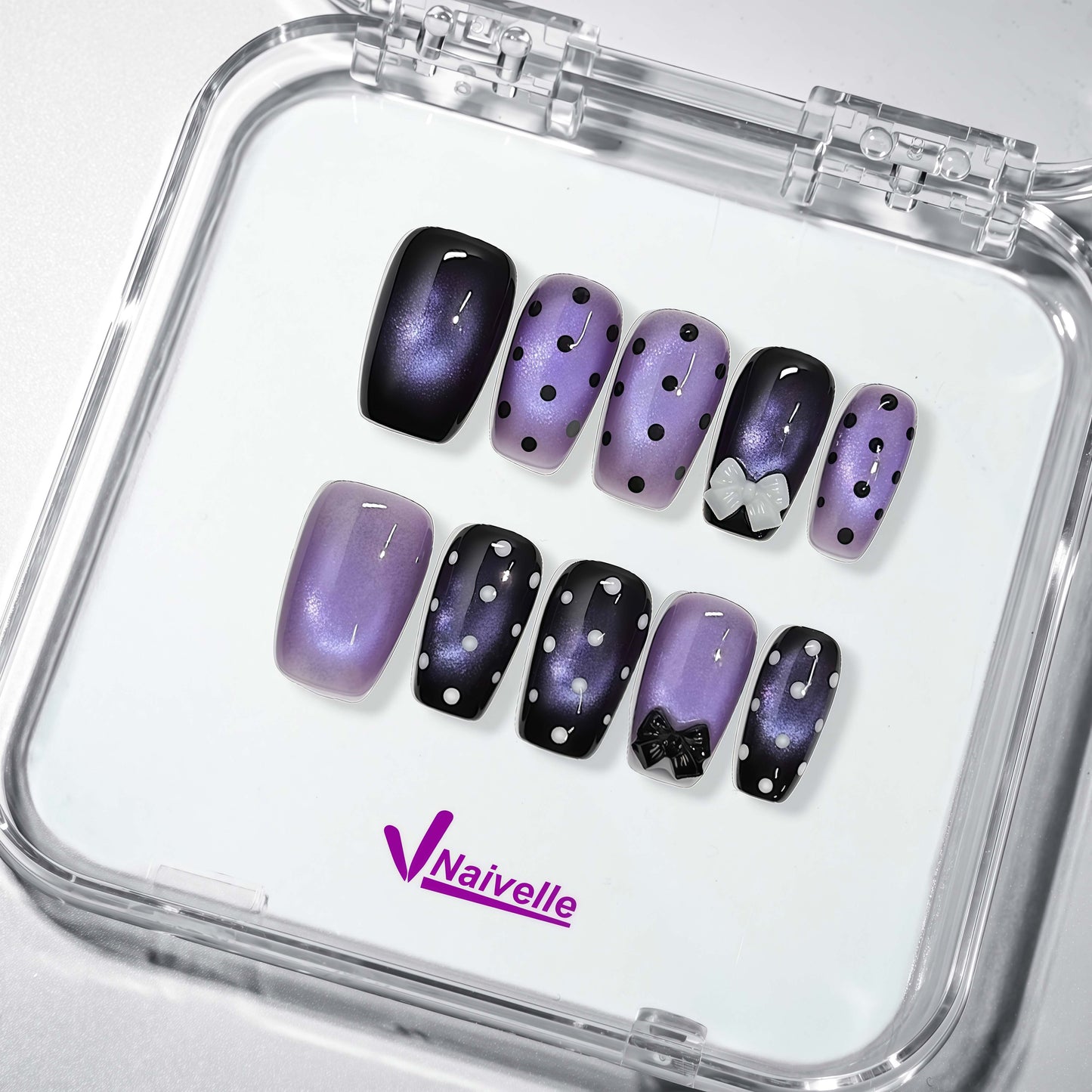 Naivelle Press On Nails Middle Purple-Polka Dots-S150