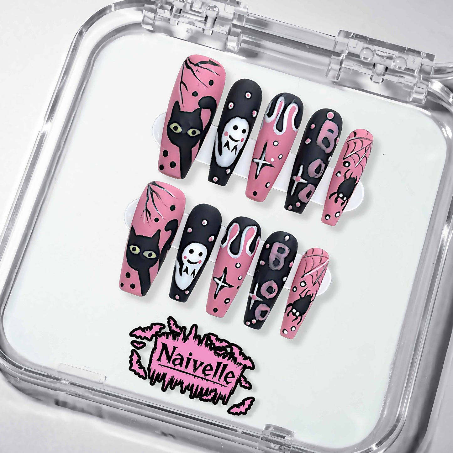 NaivellePressOnNailsShortBlack-Halloween-S72