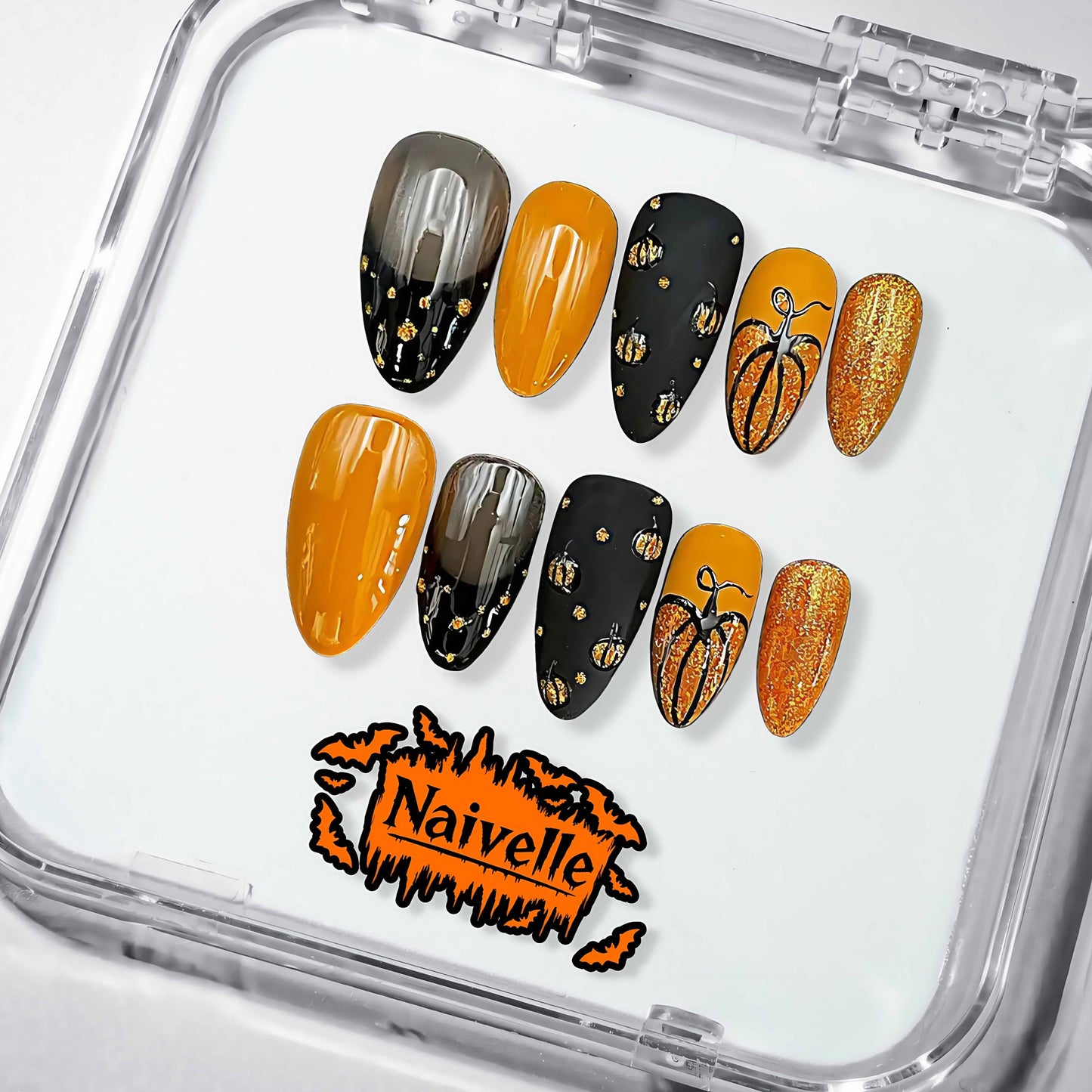 NaivellePressOnNailsShortOrange-Halloween-S81