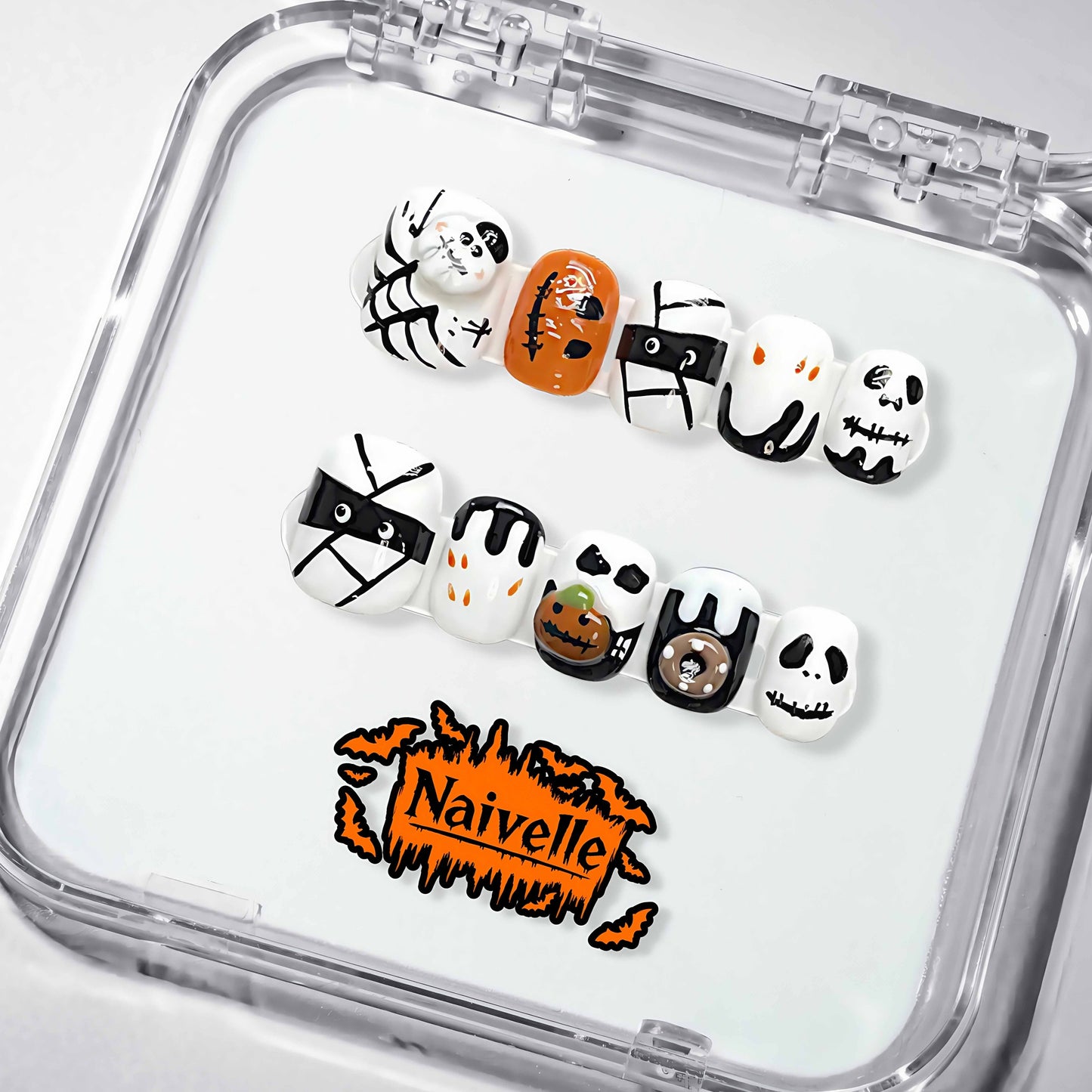 NaivellePressOnNailsShortWhite-Halloween-S74