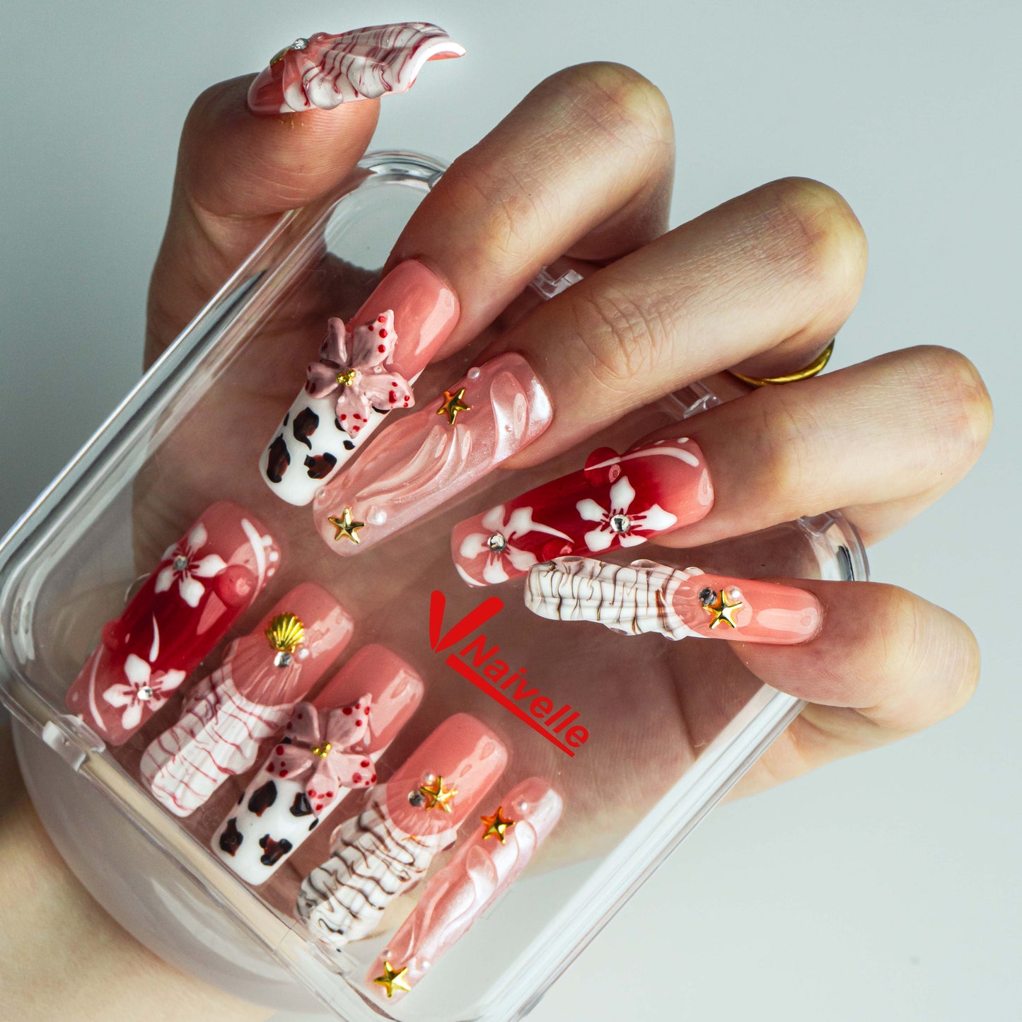 Naivelle Press On Nails Long Multicolor-3Dnails-S3 Hands-on