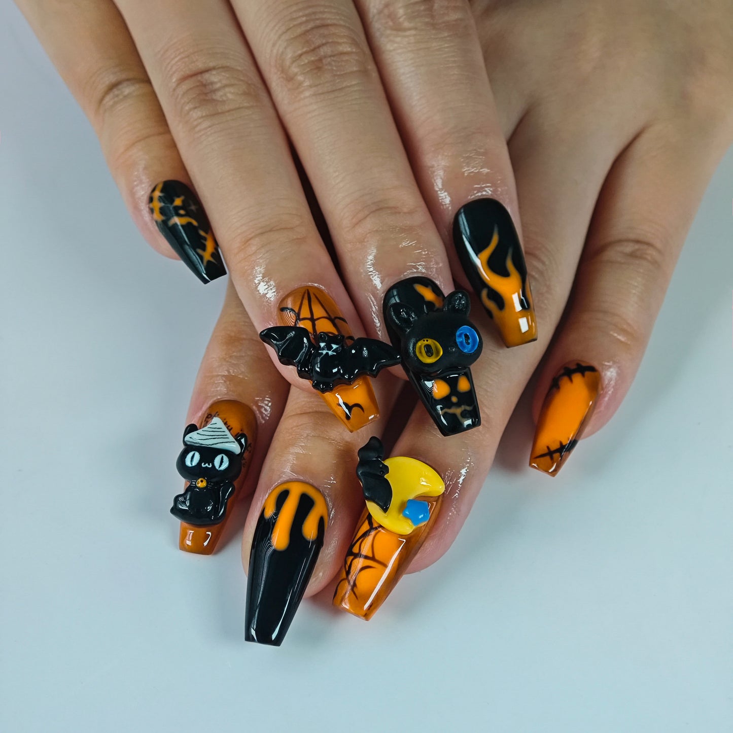 Naivelle Press On Nails Middle Orange-Halloween-S110