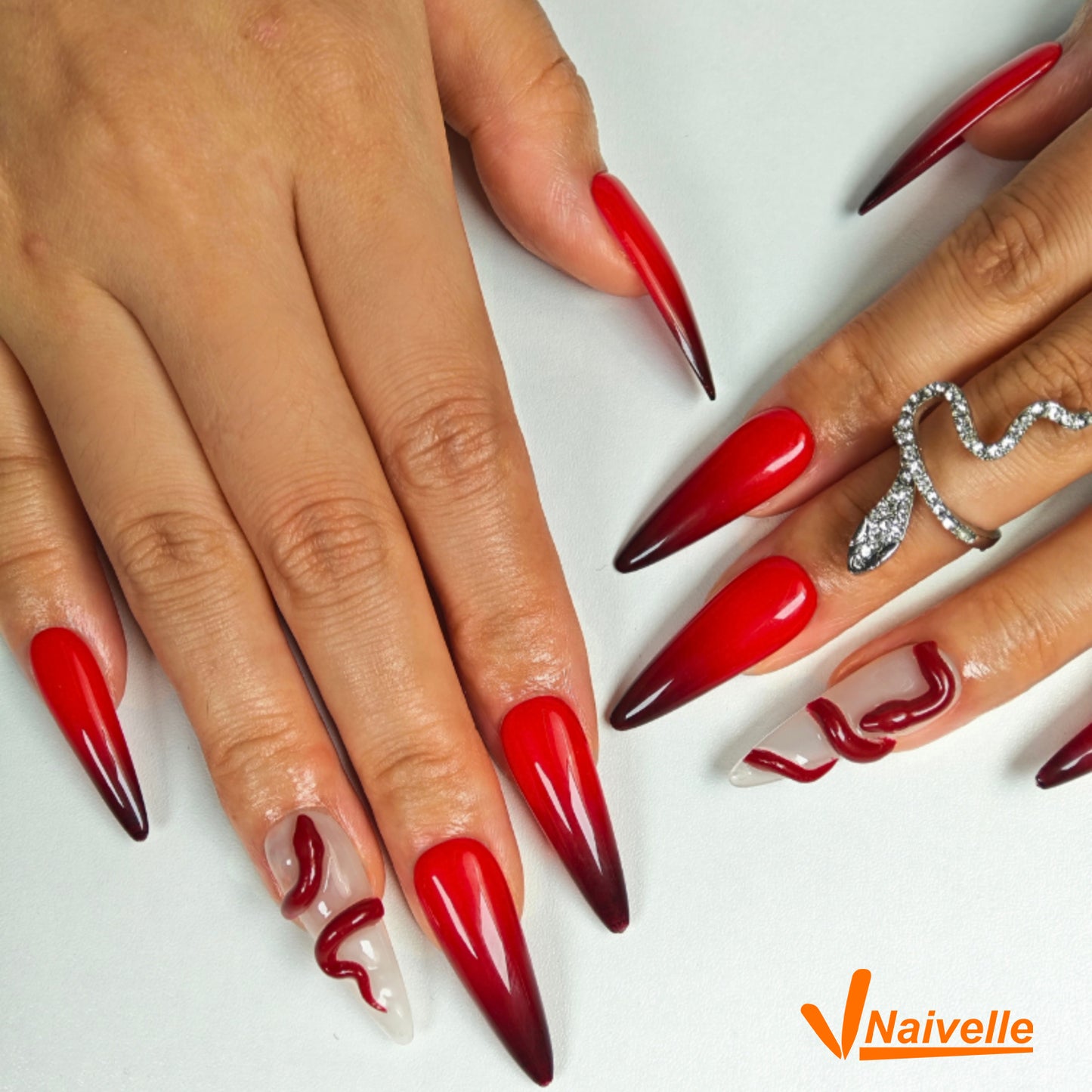Naivelle Press On Nails Long Red-Party-C15