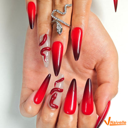 Naivelle Press On Nails Long Red-Party-C15