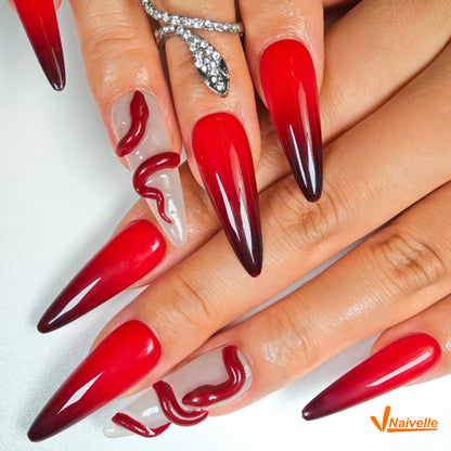 Naivelle Press On Nails Long Red-Party-C15
