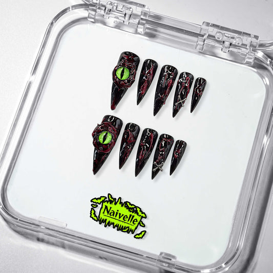 NaivellePressOnNailsLongBlack-Halloween-S113