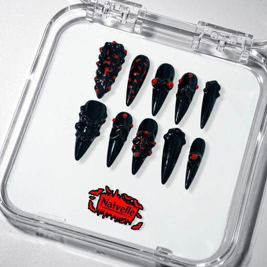 NaivellePressOnNailsLongBlack-Halloween-S118