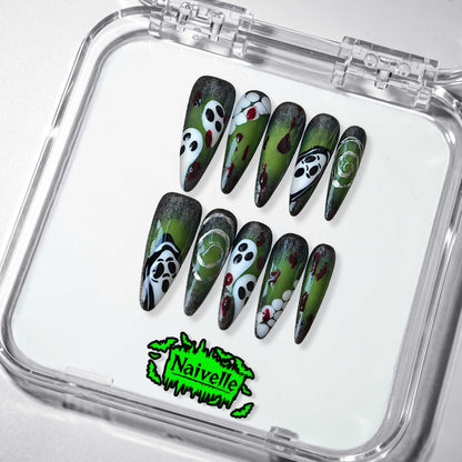 NaivellePressOnNailsLongGreen-Halloween-S87