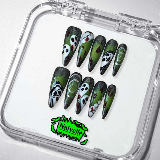 NaivellePressOnNailsLongGreen-Halloween-S87