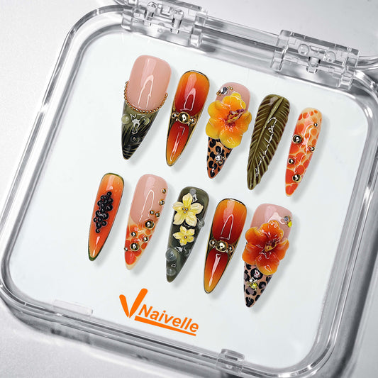 NaivellePressOnNailsLongOrange-red-Party-S37