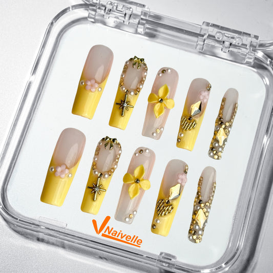 Naivelle Press On Nails Long Yellow-Party-S151