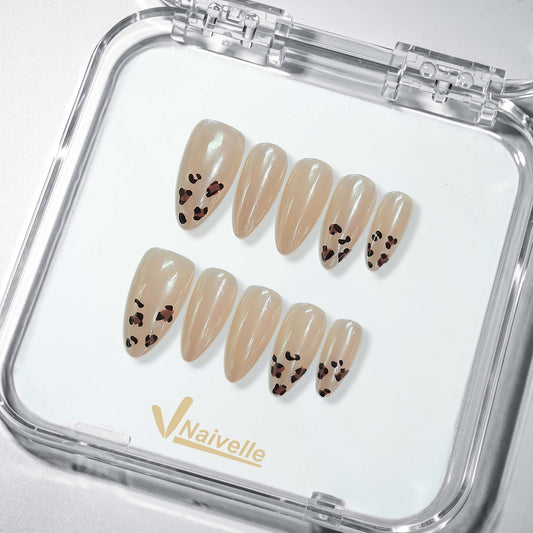 Naivelle Press On Nails Middle Beige-Polka Dots-S146
