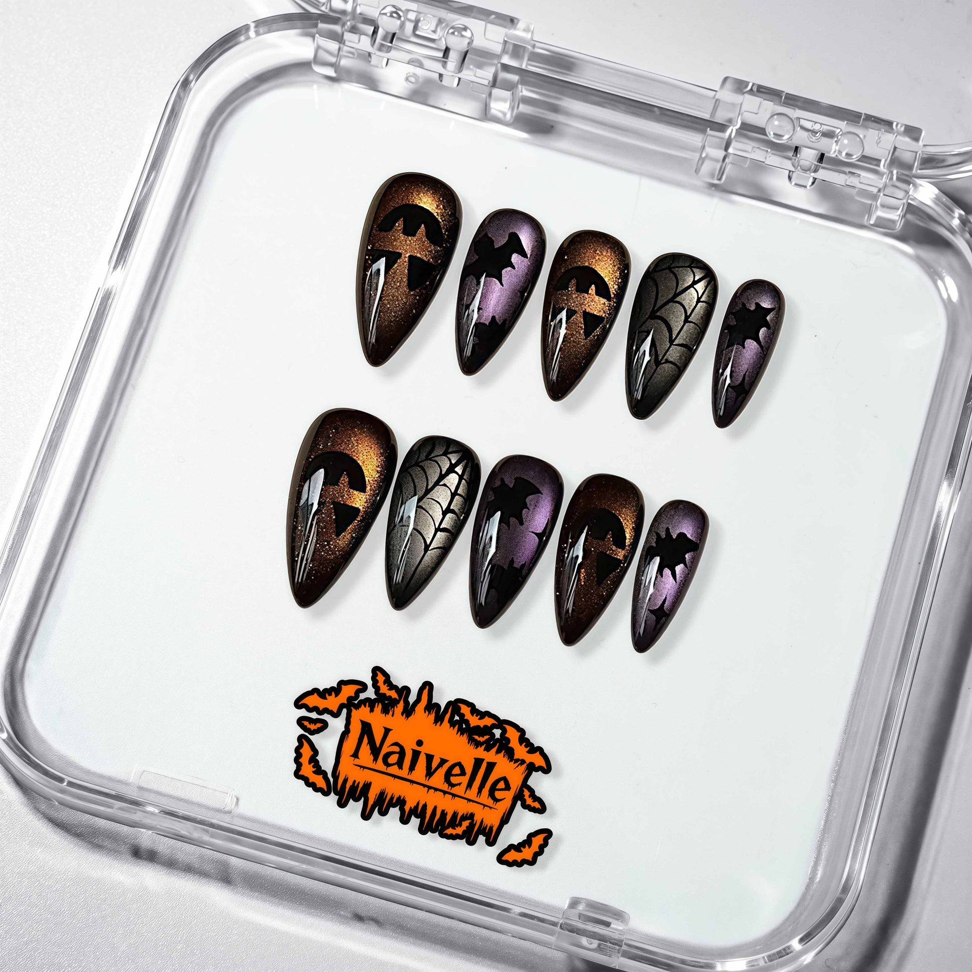 NaivellePressOnNailsMiddleBlack-Halloween-S83