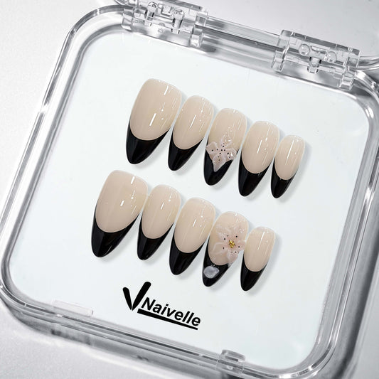 Naivelle Press On Nails Middle Black-Party-S141