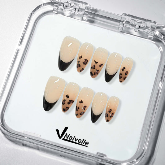 Naivelle Press On Nails Middle Black-Polka Dots-S145