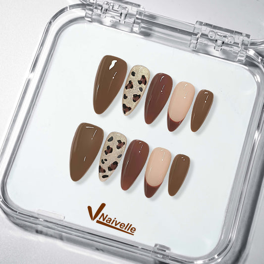Naivelle Press On Nails Middle Brown-Polka Dots-S147
