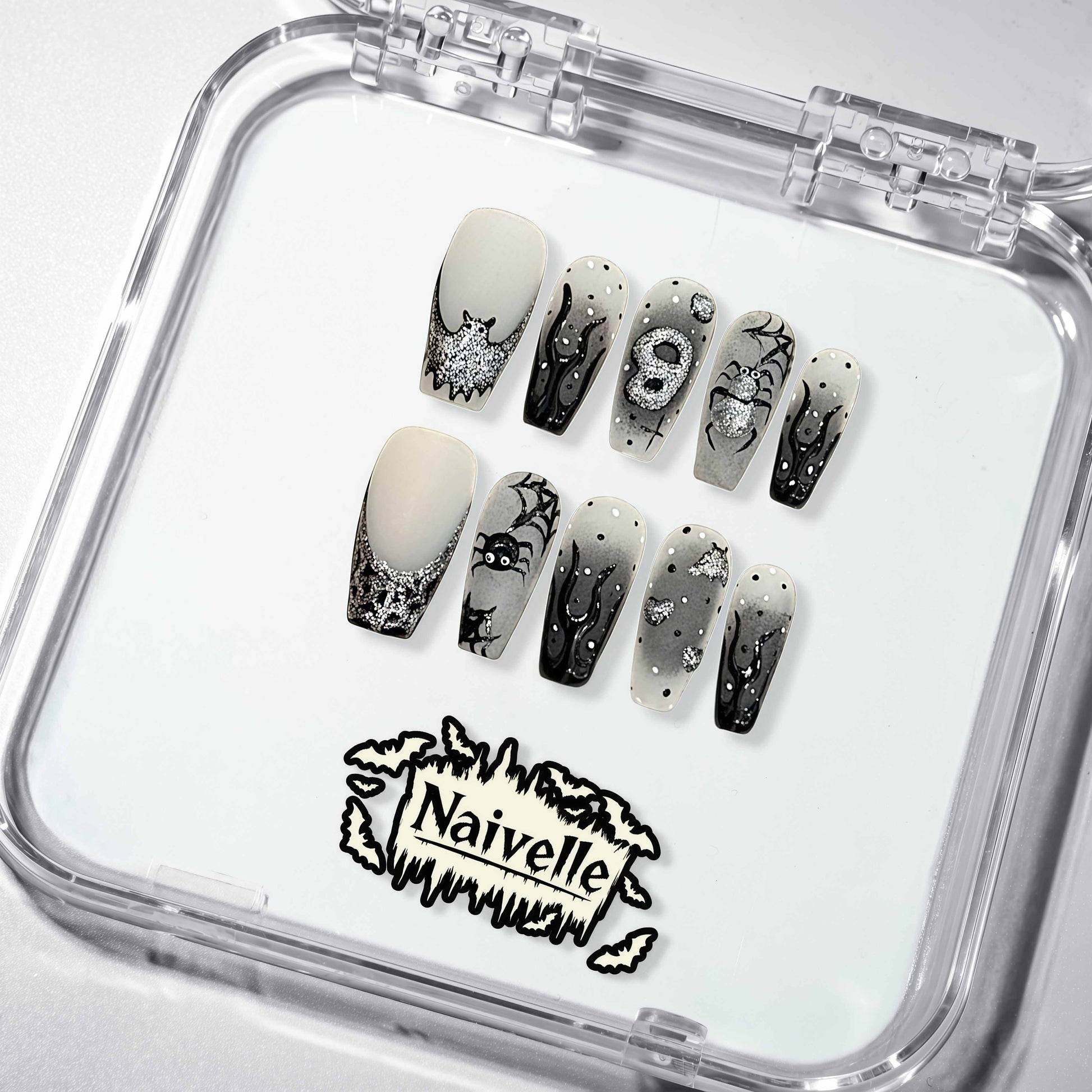 NaivellePressOnNailsMiddleGray-Halloween-S77